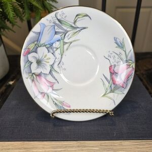 Bell Fine Bone China Saucer | Blue Pink Bellflower Wildflower Tea Plate England